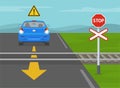 Reversing the vehicle in a wrong direction on a railway crossing is prohibited. Driving a car.