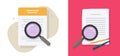 Review analyzing document form icon vector graphic illustration set, text file doc audit inspection, study paper assess examining