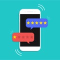 Review from customer. Online star rate. Feedback in social from mobile. Satisfaction of client from service in smartphone. Bad or Royalty Free Stock Photo