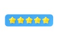 Review 3d render icon - five gold star customer best quality review, vote experience service cartoon illustration
