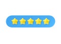 Review 3d render icon - five gold star customer best quality review, vote experience service cartoon illustration