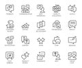 Review 20 line icons isolated. Comments or message chat bubbles, usability evaluation, communication, rating signs