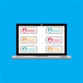 Review rating bubble speeches on laptop illustration, flat style laptop reviews stars with good and bad rate and text, conc Royalty Free Stock Photo