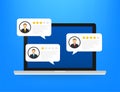 Review rating bubble speeches on laptop illustration, flat style smartphone reviews stars with good and bad rate and Royalty Free Stock Photo
