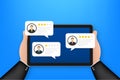 Review rating bubble speeches on tablet illustration, flat style smartphone reviews stars with good and bad rate and Royalty Free Stock Photo