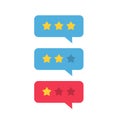 Review rating icon vector, review stars with good and bad rate chat bubble speech, concept of testimonial messages