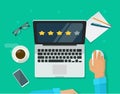 Review rating testimonials online on laptop computer workplace, customer evaluate testimony feedback experience concept