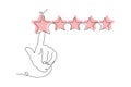 Hand shows the Rating on the Stars. Linear Hand drawing with Stars.Illustration for evaluating the Rating of something.