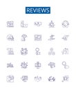 Reviews line icons signs set. Design collection of Reviews, Comment, Feedback, Analysis, Evaluate, Judge, Perception