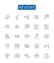 Reviews line icons signs set. Design collection of Reviews, Comment, Feedback, Analysis, Evaluate, Judge, Perception