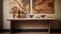 Revived Historic Art: Table With Vases And Layered Veneer Panels