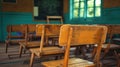 Reviving Education: Vintage Classroom with Empty Chairs and Desks for Back to School in High School Royalty Free Stock Photo