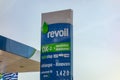 Revoil gas station banner with a company logo presenting services which are offered