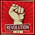 Revolution fight vector poster with worker hand fist raised