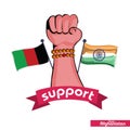 Revolution hand poster, India and Afghanistan Crossed Flags on white background