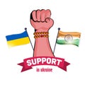 Revolution hand poster, India and Ukraine Crossed Flags on white background