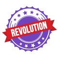 REVOLUTION text on red violet ribbon stamp Royalty Free Stock Photo