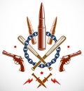 Revolution and War vector emblem with bullets and guns, logo or tattoo with lots of different design elements, riot partisan
