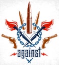 Revolution and War vector emblem with bullets and guns, logo or tattoo with lots of different design elements, riot partisan