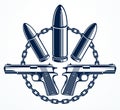 Revolution and War vector emblem with bullets and guns, logo or tattoo, riot partisan warrior, criminal and anarchist style,