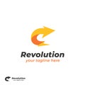 Revolution yellow lightning bolt with curved right arrow logo icon simple symbol