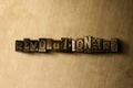 REVOLUTIONARY - close-up of grungy vintage typeset word on metal backdrop