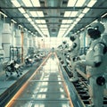 Revolutionary futuristic robotics assembly line utilizing humanoid robots and automated systems for industrial