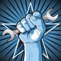 Revolutionary Punching Fist and Spanner Sign. Royalty Free Stock Photo