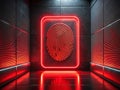 Revolutionizing Access Control A Futuristic Biometric Fingerprint Scanner with Red Neon Illumination Royalty Free Stock Photo