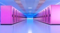 Revolutionizing Data Center Technology: A Close-up View of a Modern Server Room and High Tech Digital Infrastructure for