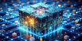 Revolutionizing Data Management A 3D Panoramic View of Cube Technologys Convergence with Blockchain and Circuitry for Royalty Free Stock Photo