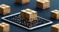 Revolutionizing Logistics: Digital Order Tracking on a Tablet with Shipping Boxes Surrounding It