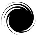 Revolved whirlpool, whirlwind design element. Radial shape with rotation, gyre effect. Curvy burst lines