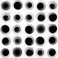 Revolved whirlpool, whirlwind design element. Radial shape with rotation, gyre effect. Curvy burst lines