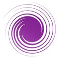 Revolved whirlpool, whirlwind design element. Radial shape with rotation, gyre effect. Curvy burst lines