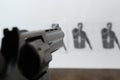 Revolver is aimed at the shooting target. Royalty Free Stock Photo