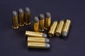 The .45 Revolver cartridges dating to 1872 on black