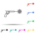 Revolver with a flower multi color set icon. Simple thin line, outline vector of human rights icons for ui and ux, website or Royalty Free Stock Photo