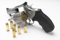 Revolver gun and .44 bullets on white background , Classic handgun Royalty Free Stock Photo