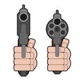 Revolver gun front view. Gun in fist isolated. Vector illustration Royalty Free Stock Photo