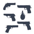 Revolver, pistols, gun, grenade silhouettes