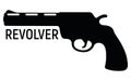 Revolver silhouette pistol icon, self defense weapon, concept simple black vector illustration, isolated on white. Shooting Royalty Free Stock Photo