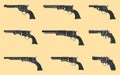 Revolvers firearms guns collection set. Nine shooter pistol