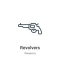 Revolvers outline vector icon. Thin line black revolvers icon, flat vector simple element illustration from editable weapons