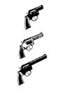 Revolvers vector guns, black on white background