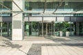 Revolving entrance of a glass and steel office building