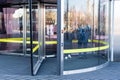 Revolving glass door on modern corporate building Royalty Free Stock Photo