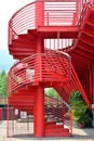 Revolving ladder with handrail in red