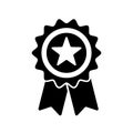 Reward grade star, award ribbon prize medal badge vector icon