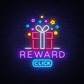 Reward Neon Sign Vector. Gift neon sign, Win super prize design template, modern trend design, night neon signboard